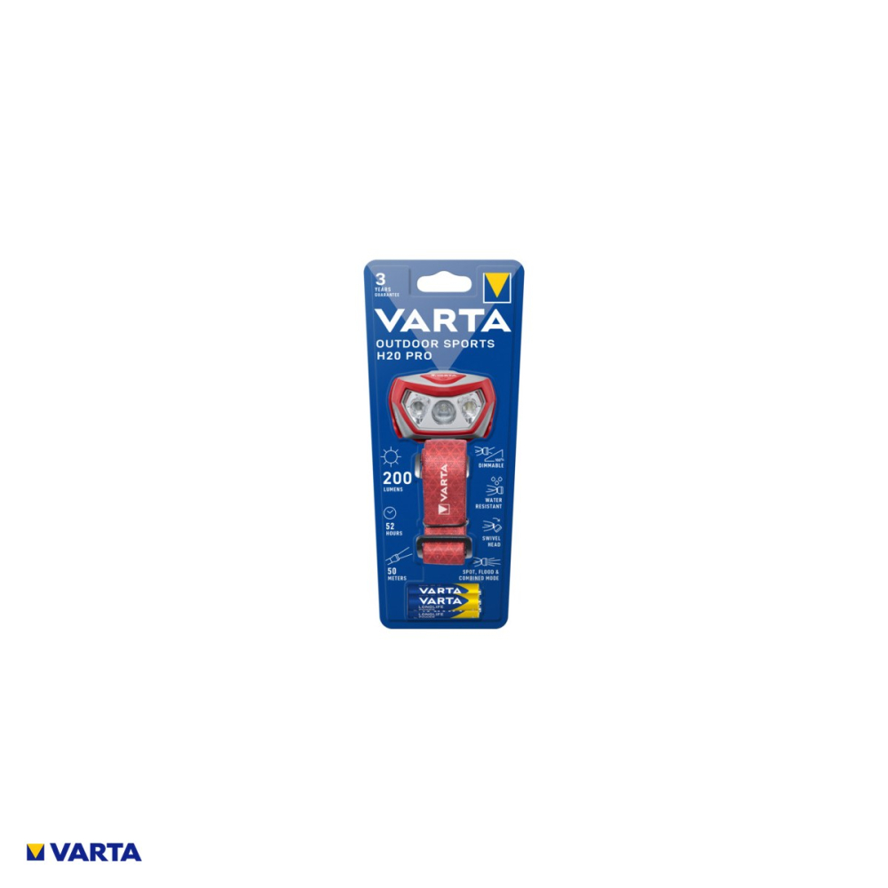 Lanterna frontala VARTA Outdoor Sports H20 Pro 17650, LED dimabil, 200 lm, raza 50 m, autonomie 52 h, IPX4, LED rosu, include 3 baterii AAA R3 [4]