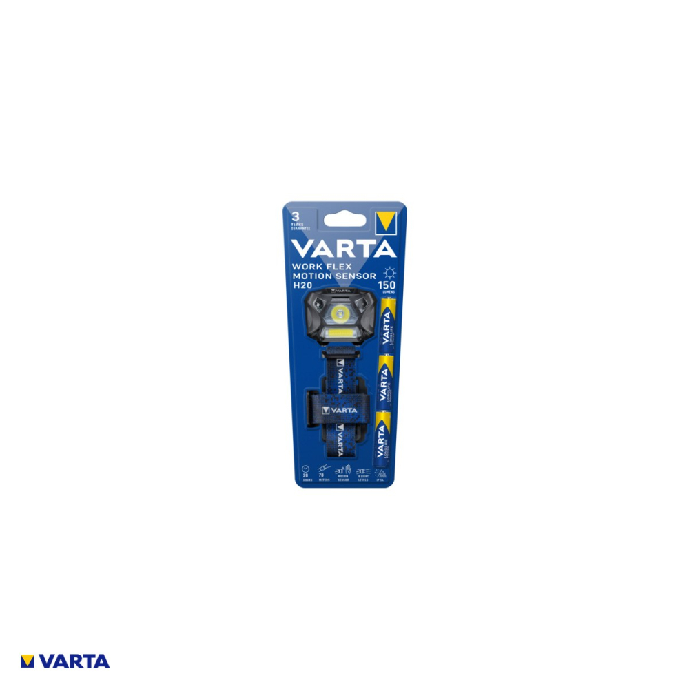 Lanterna frontala VARTA Work Flex Motion Sensor H20 18648, LED 3 W + COB, 150 lm, raza 78 m, autonomie 20 h, senzor de miscare, IP54, include 3 baterii AAA R3 [4]