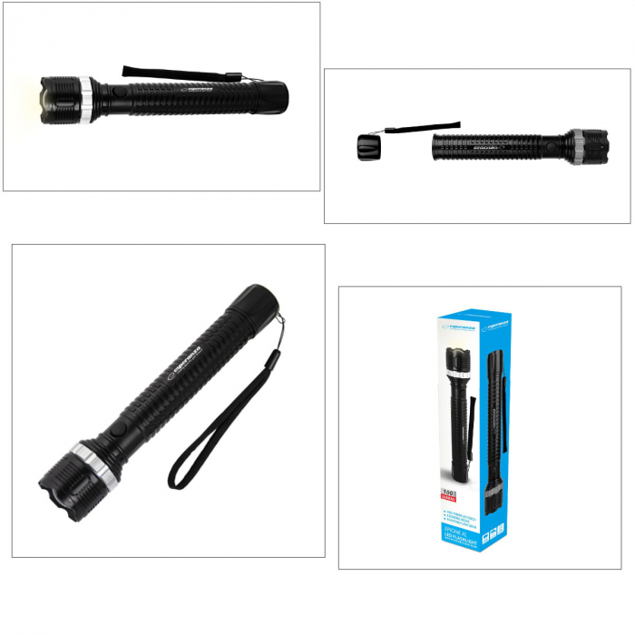 Lanterna LED 1W, 100 lumeni, lumina reglabila, 3 x R20, 30 x 5 cm, rezistenta, ES-96109, neagra [4]