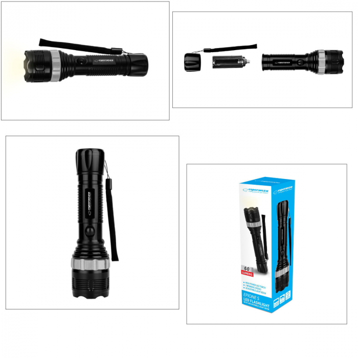 Lanterna LED 1W, 60 lumeni, lumina reglabila, 3 x AAA, 16 x 4 cm, rezistenta, ES-96106, neagra [4]