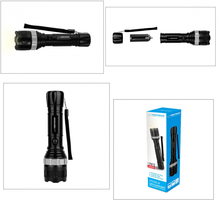 Lanterna LED 1W, 70 lumeni, lumina reglabila, 3 x AAA, 19.3 x 5 cm, rezistenta, ES-96107, neagra [4]