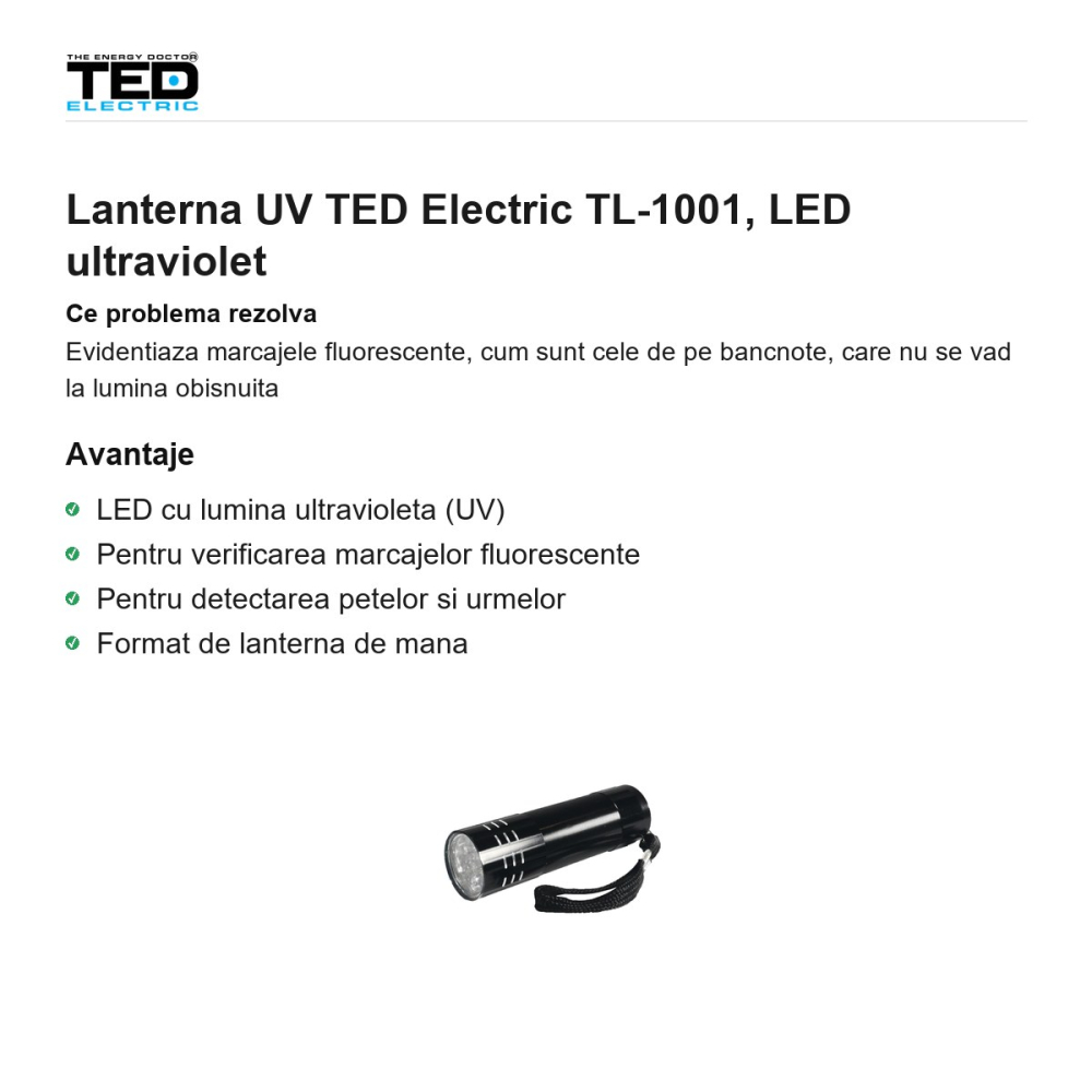 Lanterna UV TED Electric TL-1001, LED ultraviolet [2]