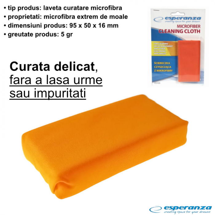 Laveta curatare moale, din microfibra, Esperanza ES109 76680, 95 x 50 x 16 mm, portocalie [6]