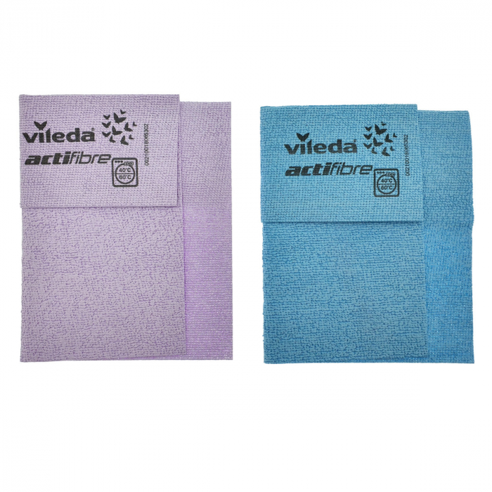 Lavete de curatare suprafete, Vileda Actifibre 2 Duopack, 29 x 29 cm, mov si albastru [4]