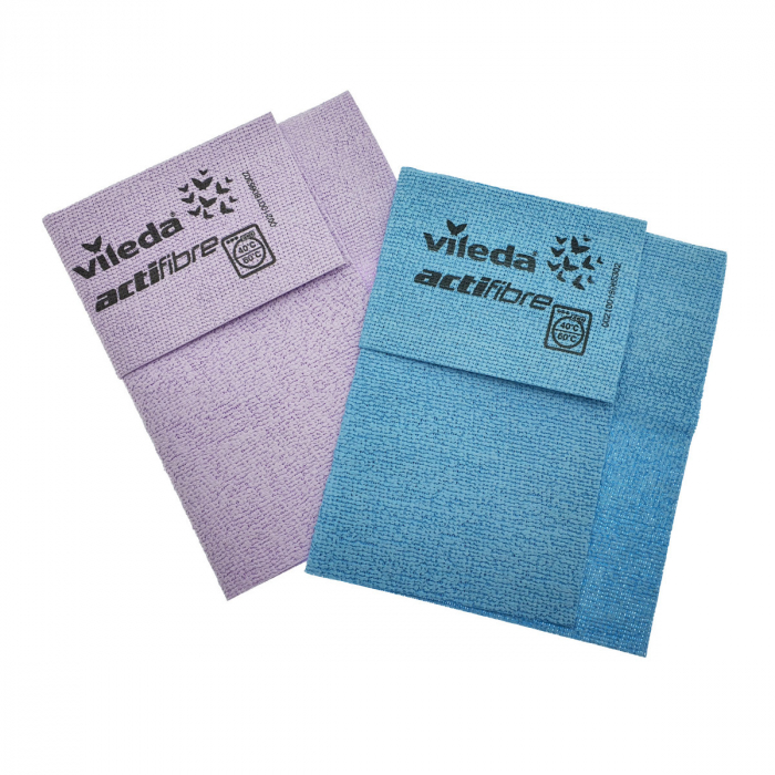 Lavete de curatare suprafete, Vileda Actifibre 2 Duopack, 29 x 29 cm, mov si albastru [2]