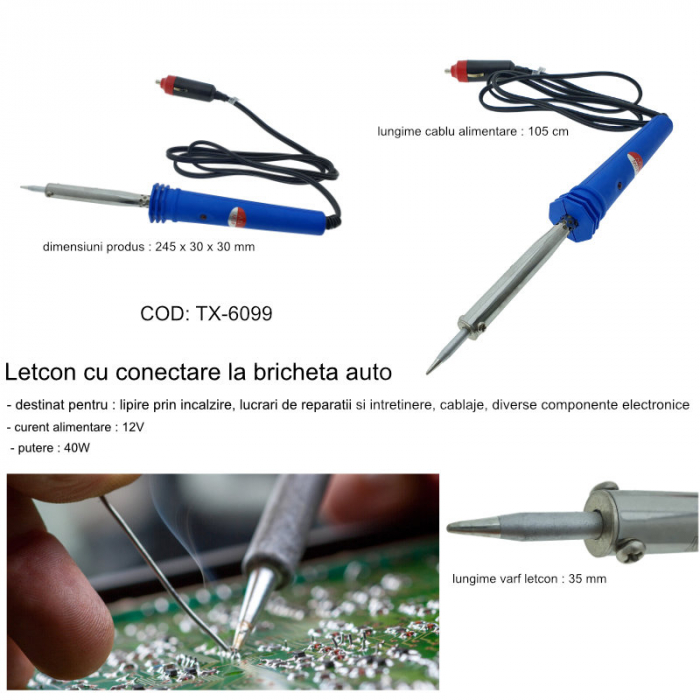 Pistol de lipit, 12V 40W, cu cablu 105 cm si conector bricheta auto [6]