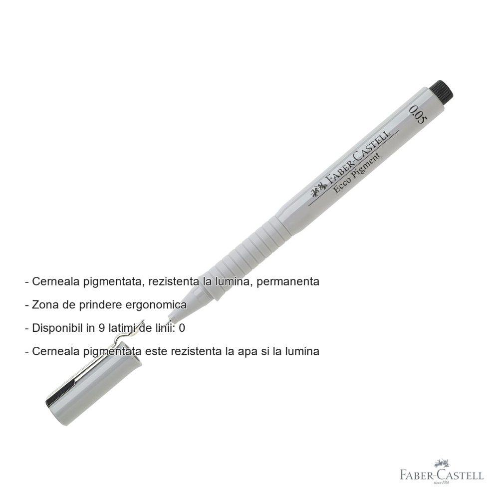 Liner 0.05mm Faber-Castell Ecco Pigment, cerneala pigmentata negra rezistenta la apa, pentru desen tehnic si schite [2]