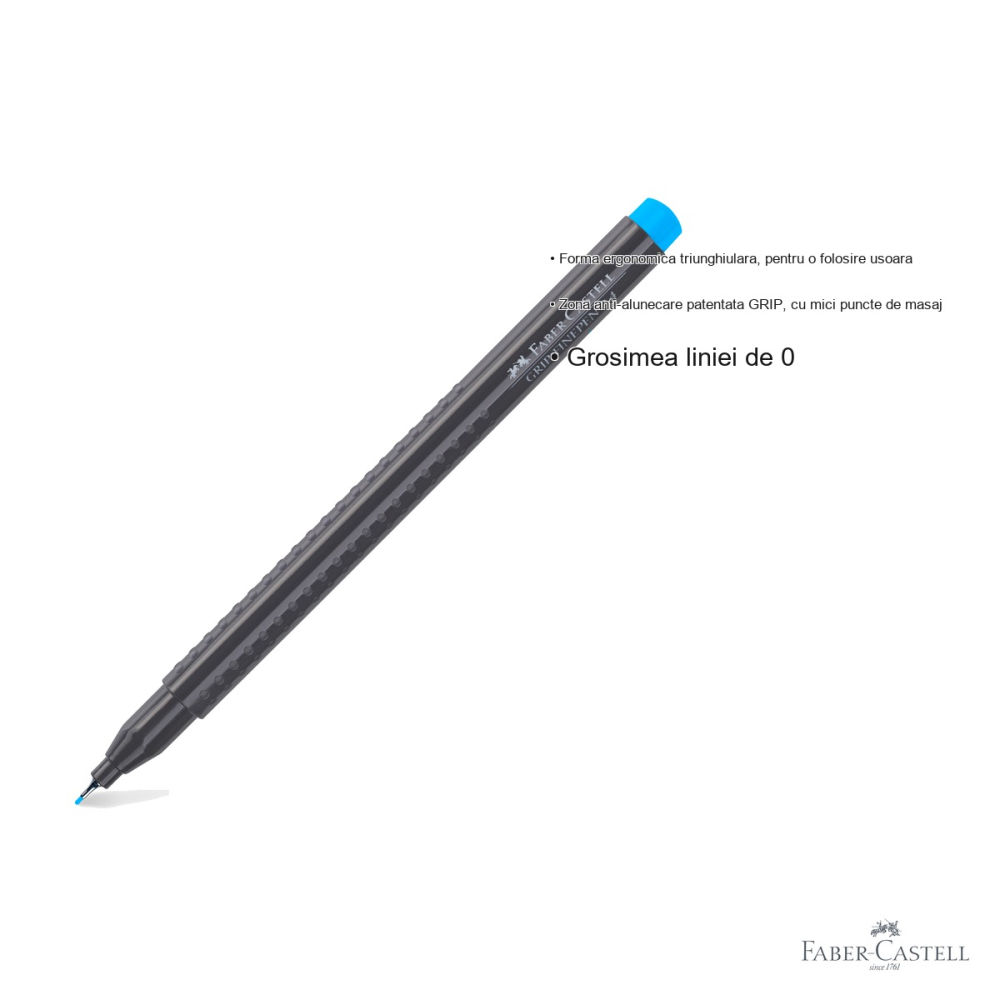 Liner 0.4 mm albastru marin Faber-Castell Grip, forma ergonomica triunghiulara, pentru desen tehnic si scriere de precizie [3]