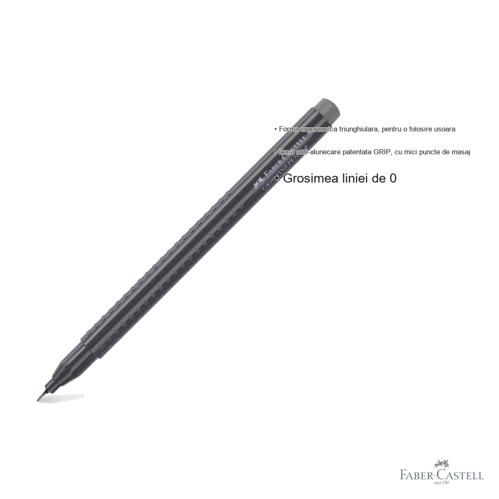 Liner 0.4 mm gri Faber-Castell Grip, forma ergonomica triunghiulara, pentru desen tehnic si scriere precisa [3]