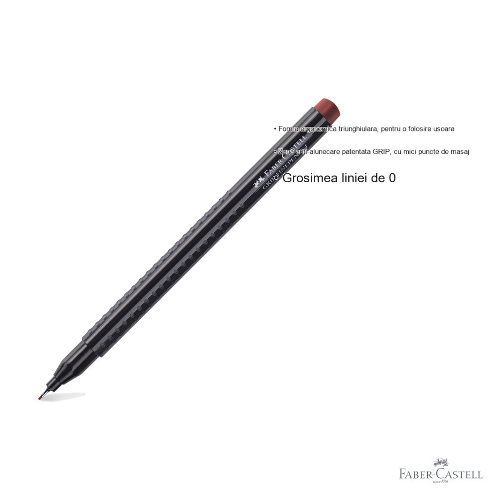Liner 0.4 mm maro Faber-Castell Grip, forma ergonomica triunghiulara, pentru desen tehnic si scriere precisa [3]
