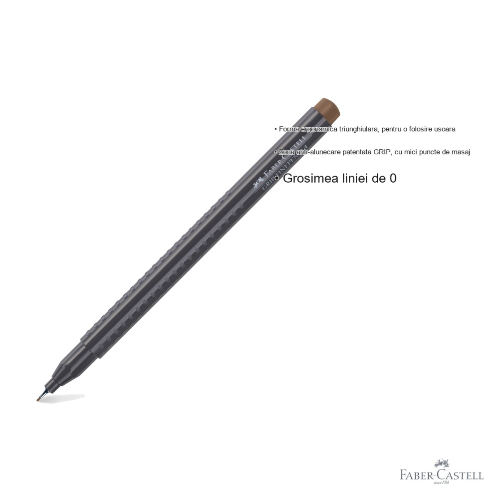 Liner 0.4 mm maro inchis Faber-Castell Grip, cerneala pe baza de apa, forma ergonomica triunghiulara [3]