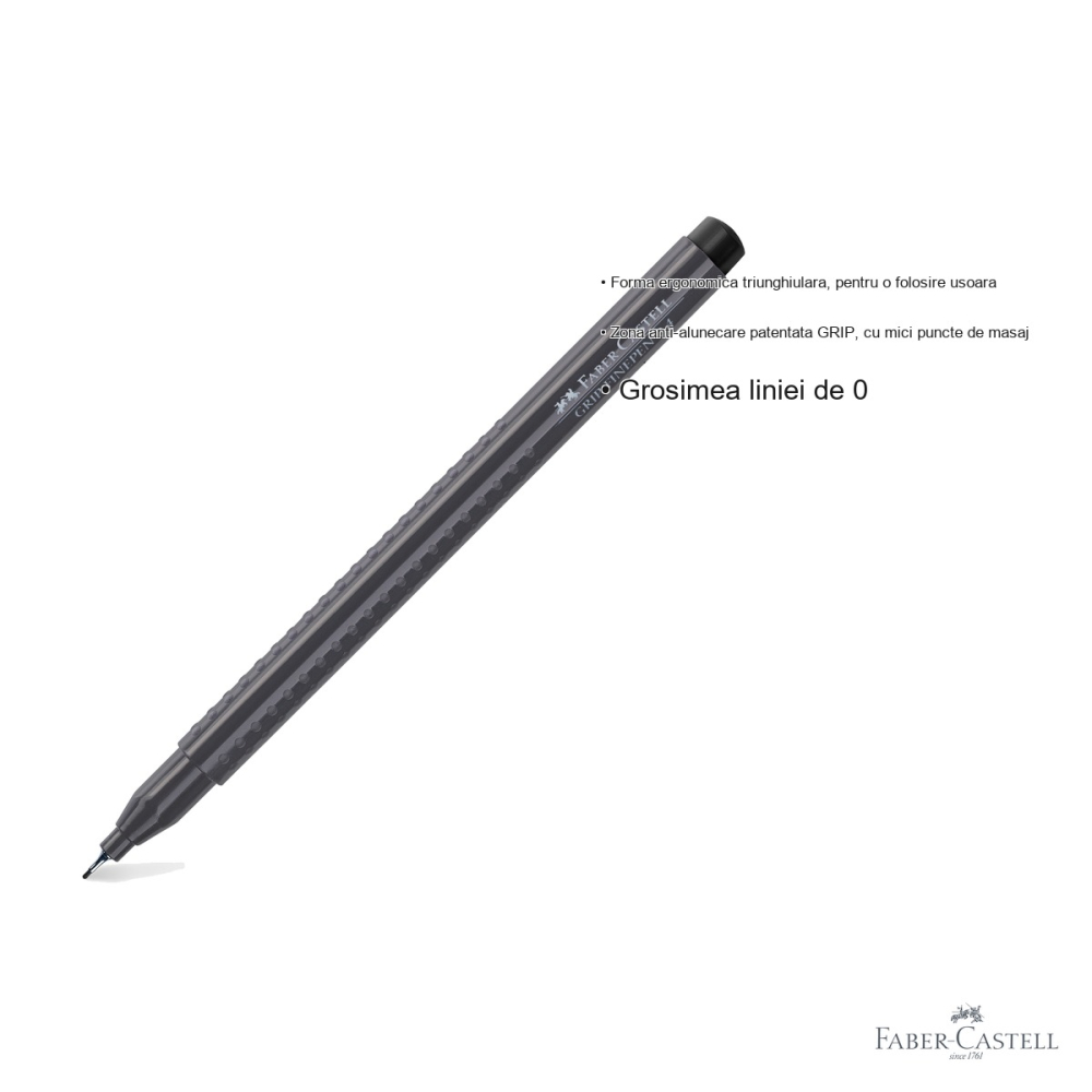 Liner 0.4 mm negru Faber-Castell Grip, forma ergonomica triunghiulara, pentru desen tehnic si scriere precisa [3]