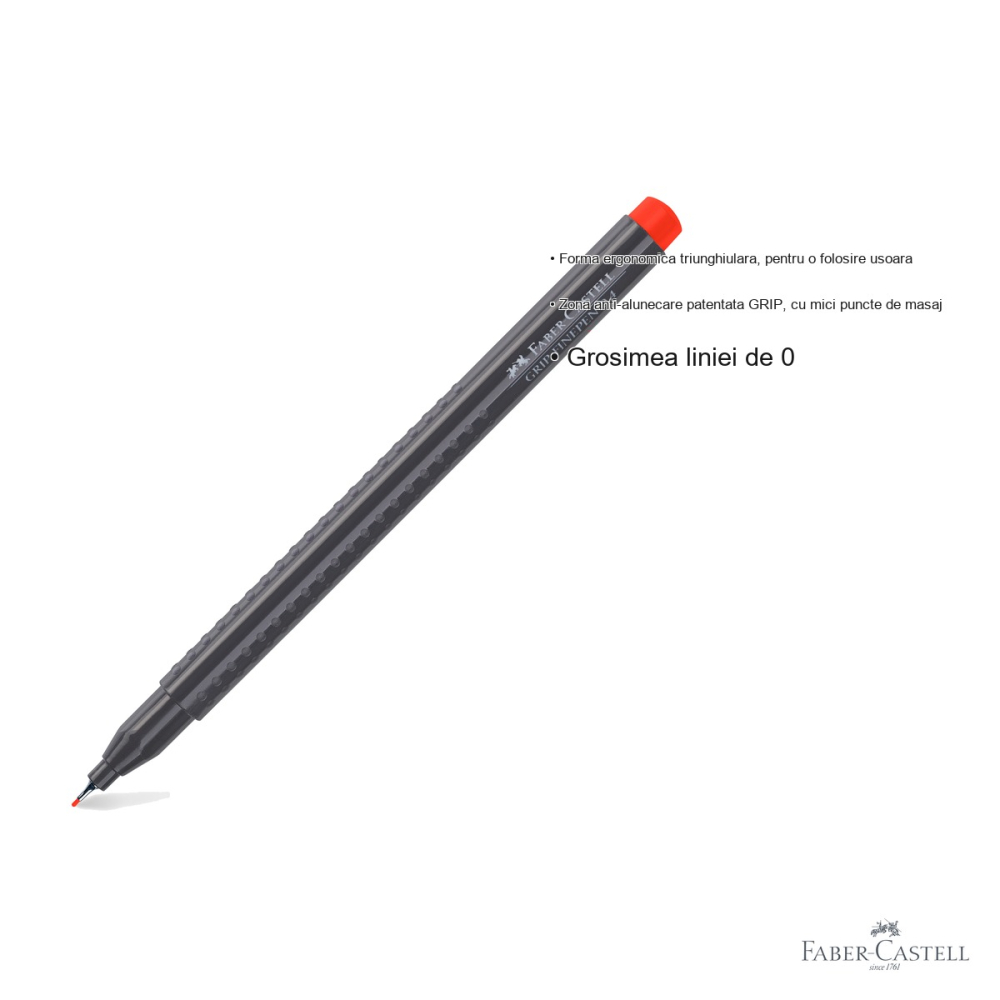 Liner 0.4 mm rosu Faber-Castell Grip, cerneala lavabila, pentru desen tehnic si scriere de precizie [3]