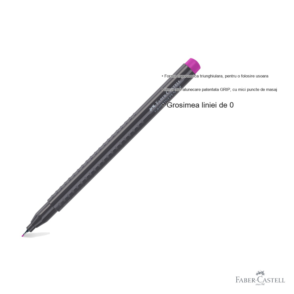 Liner 0.4 mm violet Faber-Castell Grip, forma ergonomica triunghiulara, cerneala lavabila [3]