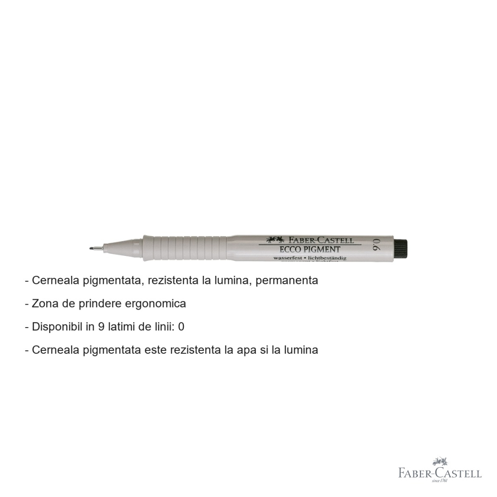 Liner 0.6mm Faber-Castell Ecco Pigment, cerneala pigmentata rezistenta la apa, pentru desen tehnic si schite [2]