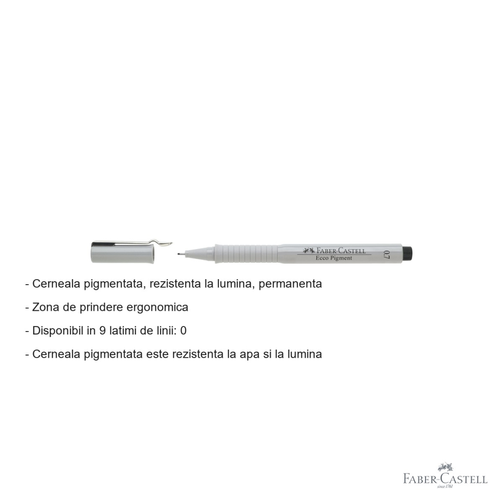 Liner 0.7 mm negru Faber-Castell Ecco Pigment, cerneala pigmentata rezistenta la apa, pentru desen tehnic si schite [2]