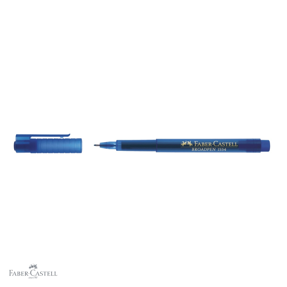 Liner 0.8 mm albastru Faber-Castell Broadpen 1554, varf metalic, cerneala permanenta pentru documente [4]