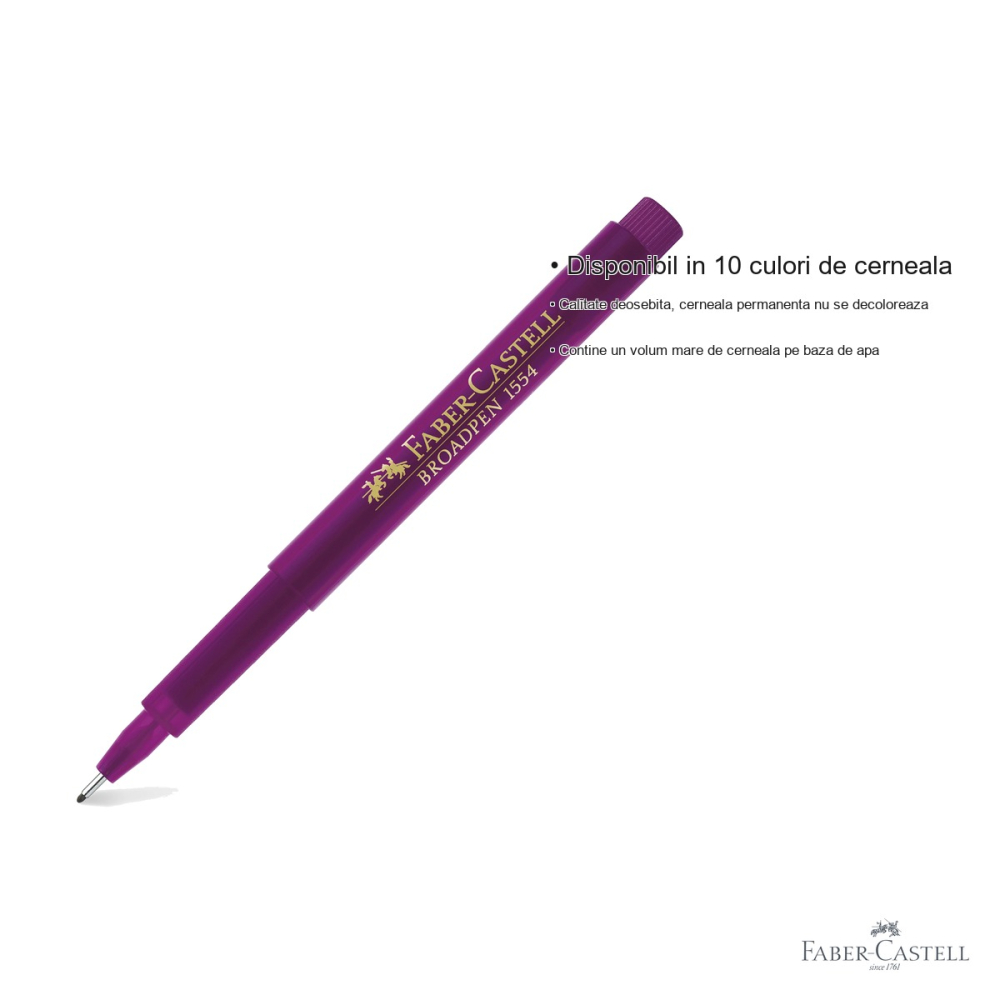 Liner 0.8 mm magenta Faber-Castell Broadpen 1554, cerneala permanenta pe baza de apa, pentru documente si desen tehnic [3]