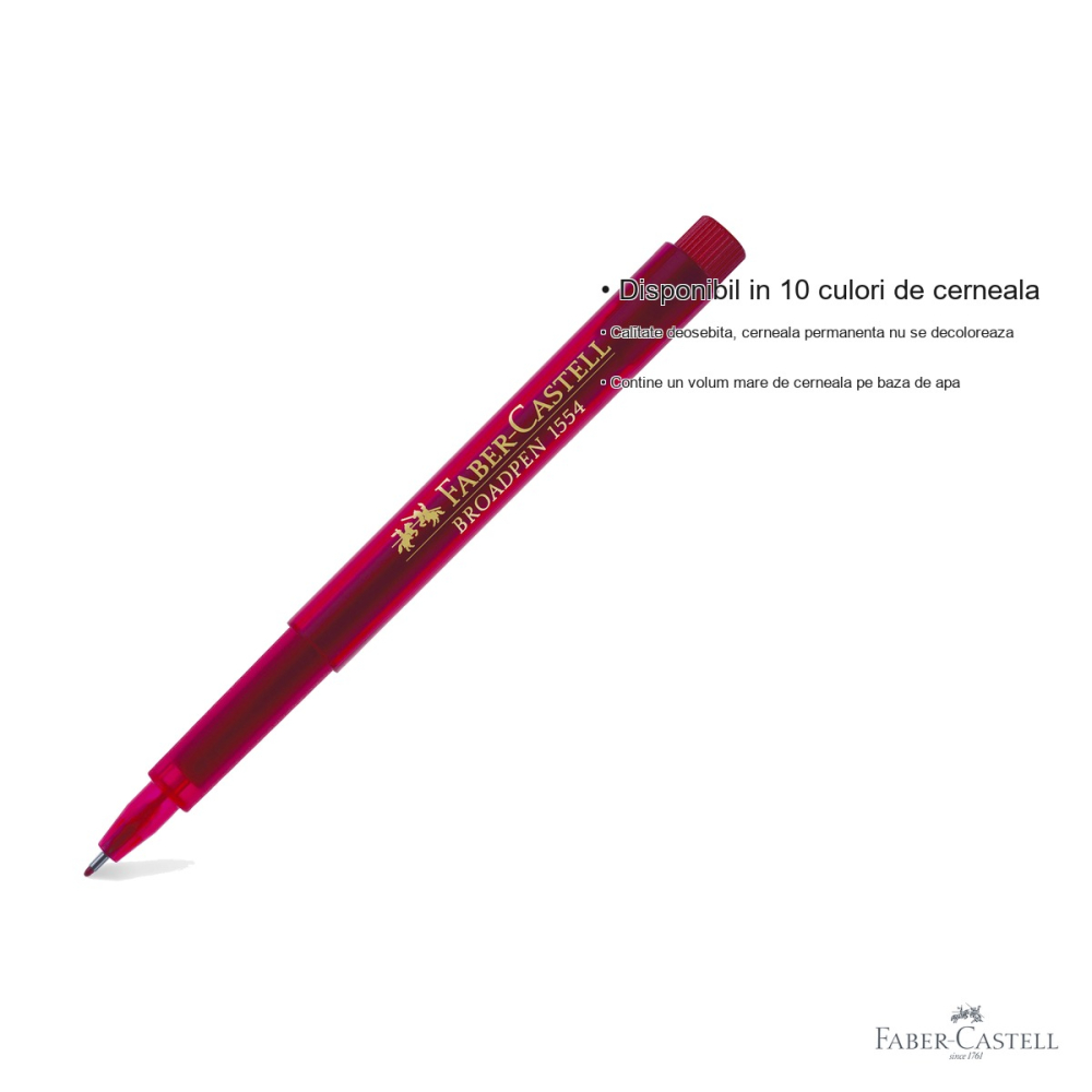 Liner 0.8 mm rosu Faber-Castell Broadpen 1554, varf metalic, cerneala permanenta pentru documente [3]