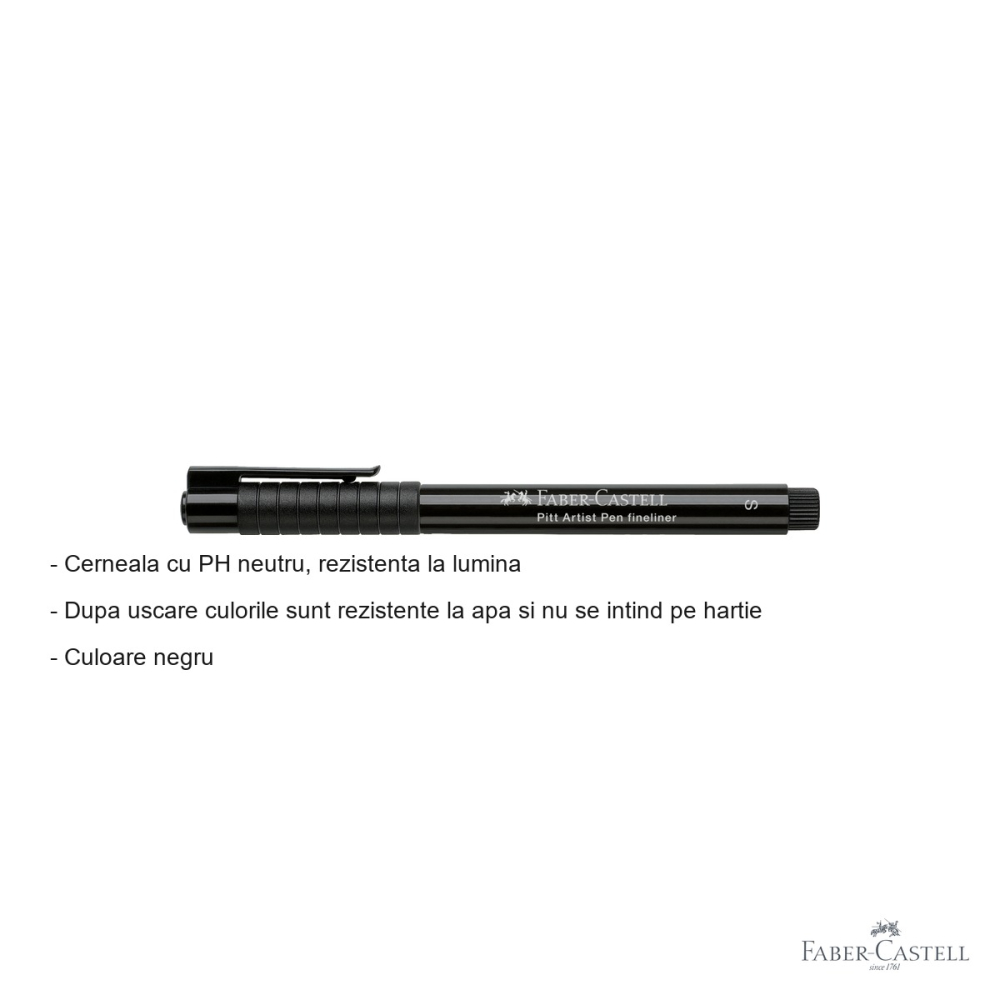 Liner artist pen Faber-Castell Pitt, varf S 0.3 mm, cerneala neagra rezistenta la apa, pentru desen tehnic si ilustratie [2]