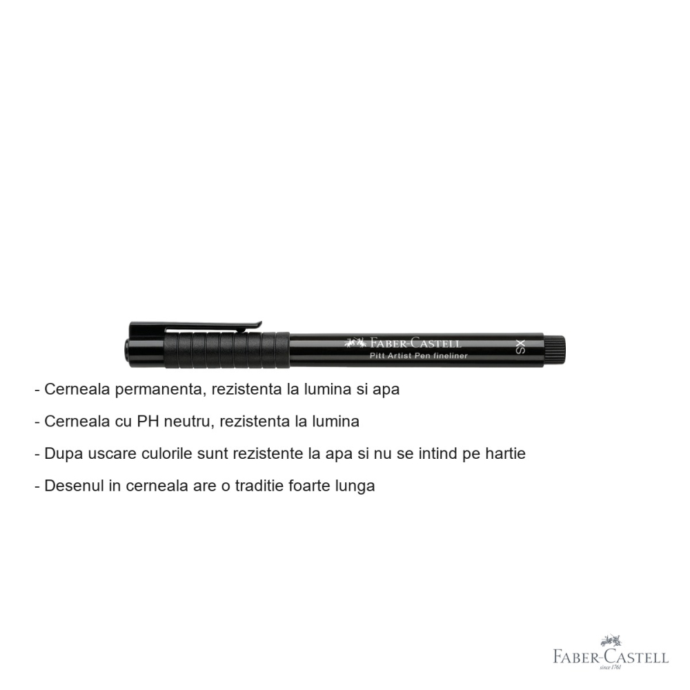Liner artist pen Faber-Castell Pitt, varf XS 0.1 mm, cerneala neagra permanenta rezistenta la apa, pentru schite si ilustratii [2]