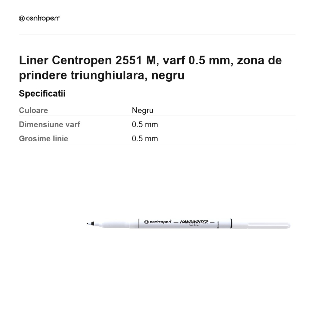 Liner Centropen 2551 M, varf 0.5 mm, zona de prindere triunghiulara, negru [3]