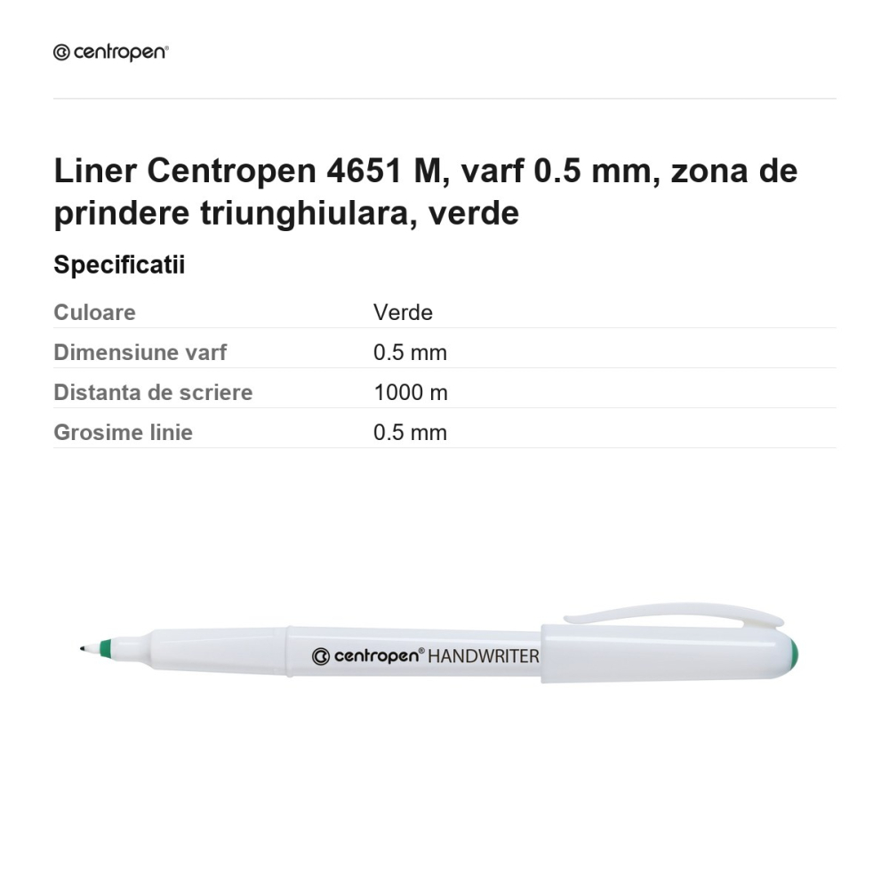 Liner Centropen 4651 M, varf 0.5 mm, zona de prindere triunghiulara, verde [3]