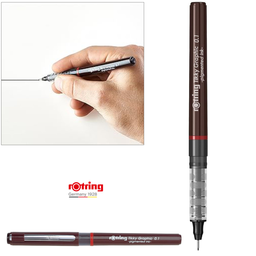 Liner de Precizie 0.1mm cu Tus Rezistent la Apa si Varf Metalic pentru Desen Tehnic, Grafica si Arhitectura, Rotring Tikky Graphic Negru [4]