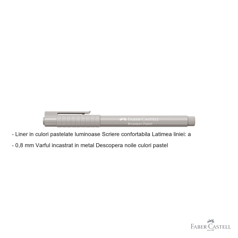 Liner Faber-Castell Broadpen 1544 gri pastel, varf 0.8 mm incastrat in metal, pentru scris si desen [2]