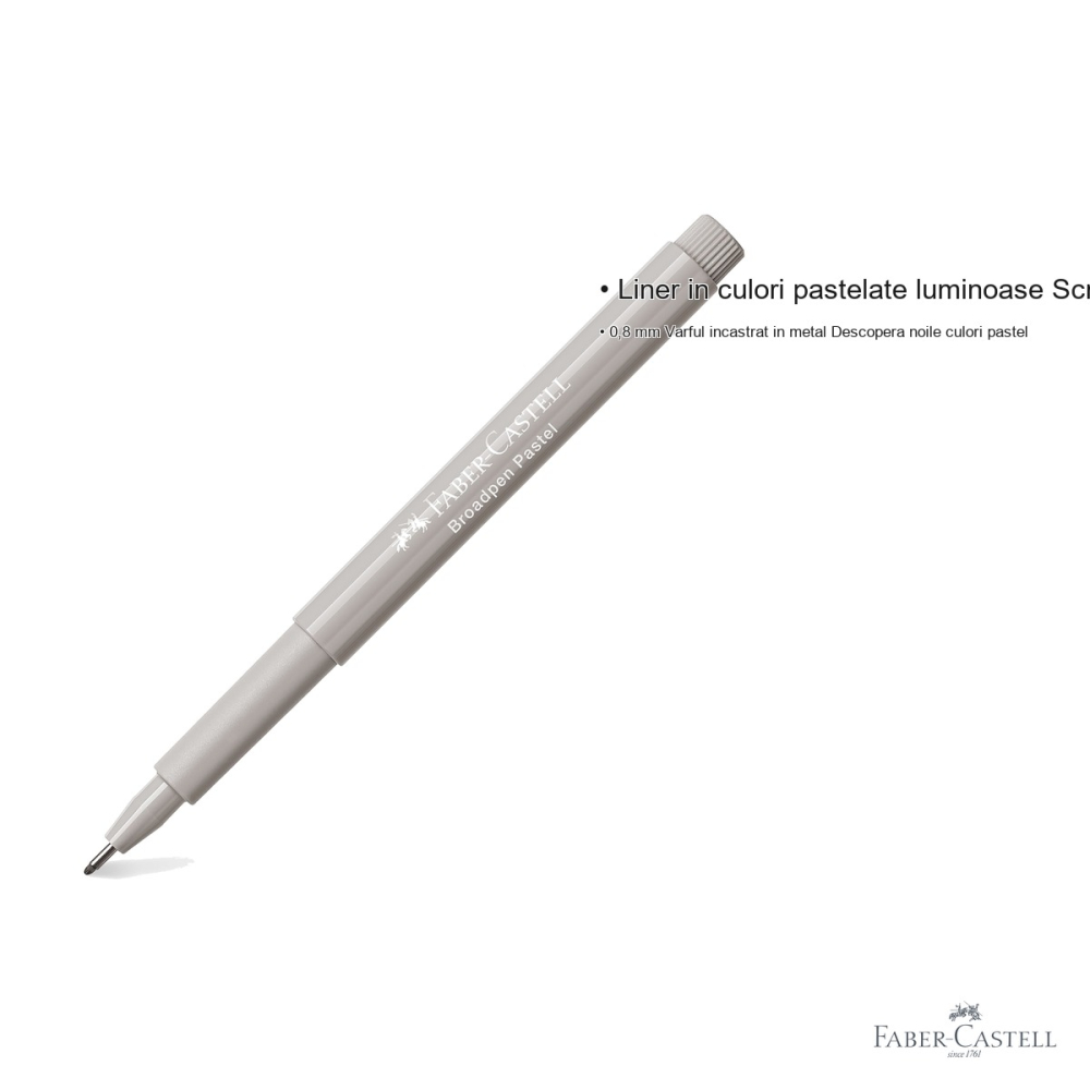 Liner Faber-Castell Broadpen 1544 gri pastel, varf 0.8 mm incastrat in metal, pentru scris si desen [3]