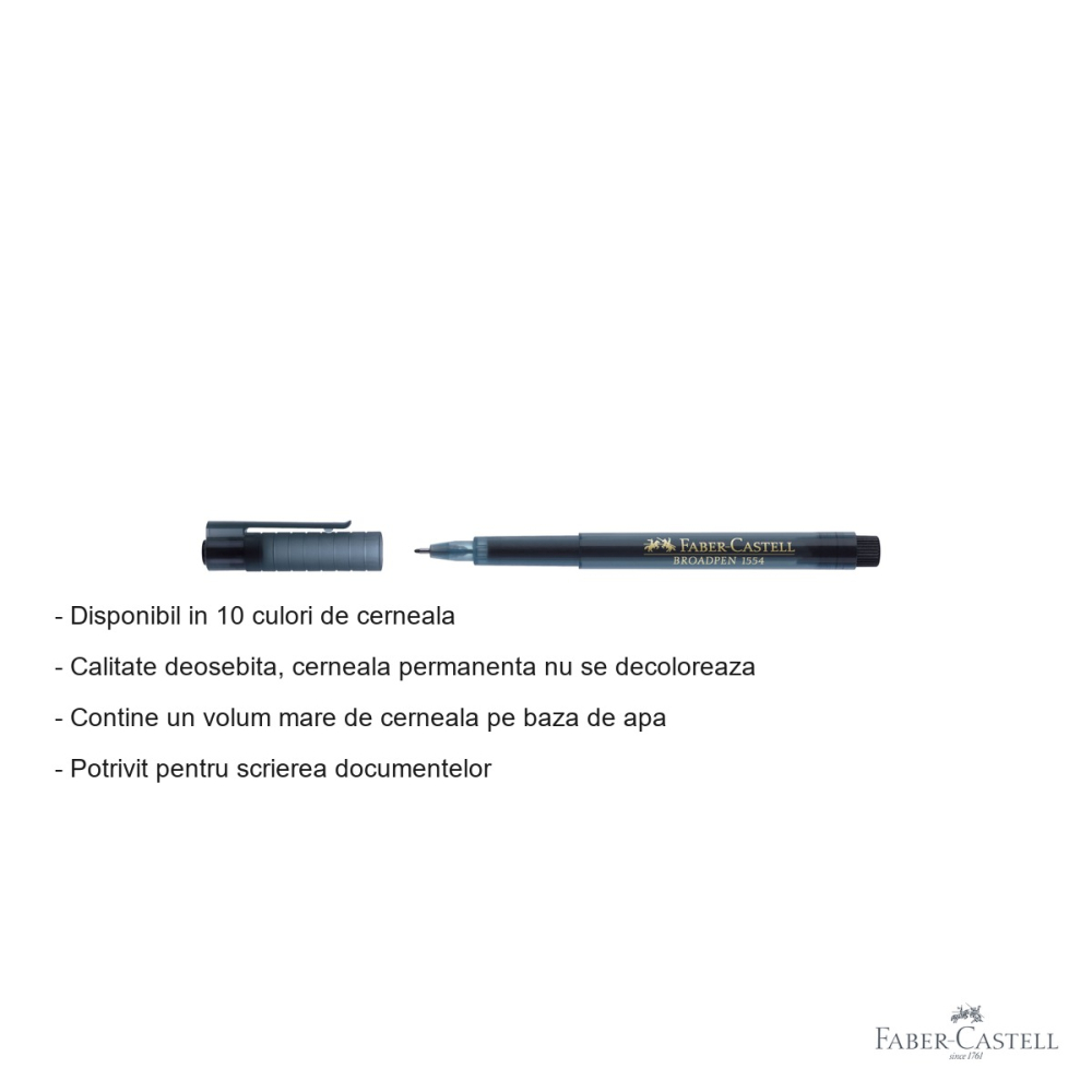 Liner Faber-Castell Broadpen 1554, varf metalic 0.8 mm, cerneala permanenta pe baza de apa, pentru documente [2]