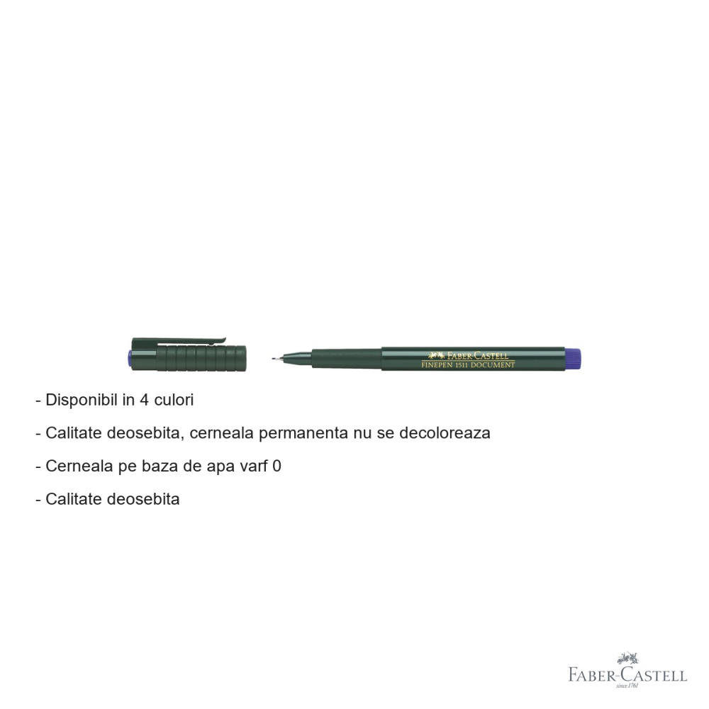Liner Faber-Castell Finepen 1511 albastru, varf metalic 0.4 mm, pentru desen tehnic si scriere de precizie [2]