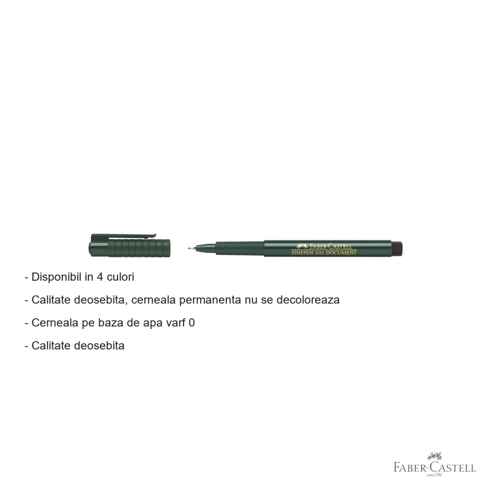 Liner Faber-Castell Finepen 1511, varf metalic 0.4 mm, cerneala permanenta pe baza de apa, negru [2]