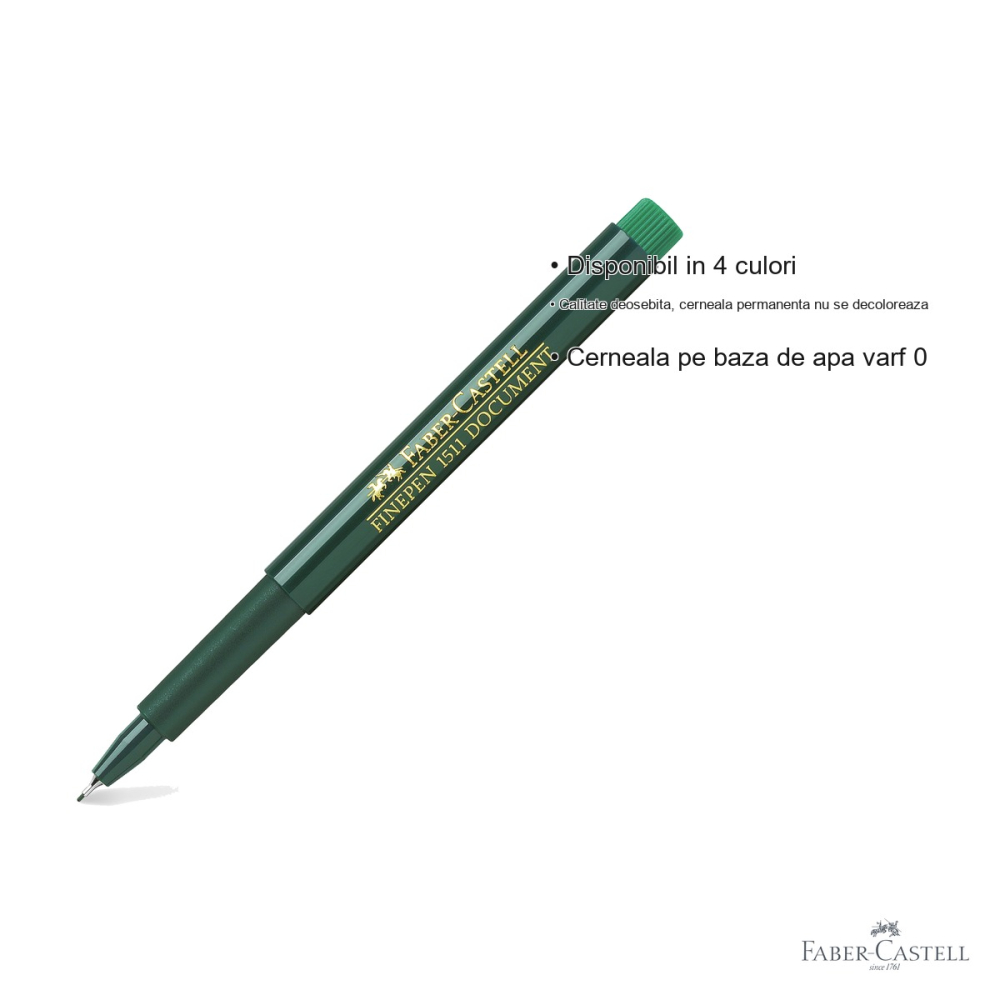 Liner Faber-Castell Finepen 1511 verde, varf metalic 0.4 mm, cerneala permanenta pe baza de apa [3]
