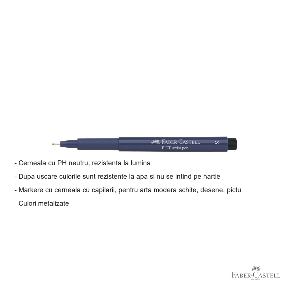 Liner Faber-Castell Pitt Artist Pen, varf S 0.3 mm, cerneala albastra indiana rezistenta la apa, pentru schite si desen artistic [2]