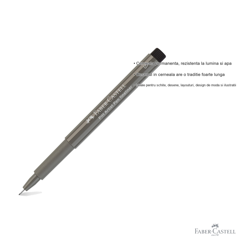 Liner Faber-Castell Pitt Artist Pen, varf S 0.3 mm, cerneala rezistenta, gri cald IV, pentru desen si ilustratie [3]