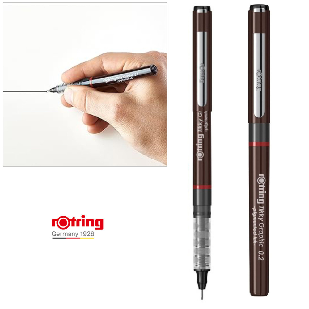 Liner Graphic cu Tehnologie Free Ink 0.2mm Negru, pentru Desen Tehnic si Arhitectura, cu Varf Metalic si Rezervor Transparent, Tikky Rotring [3]