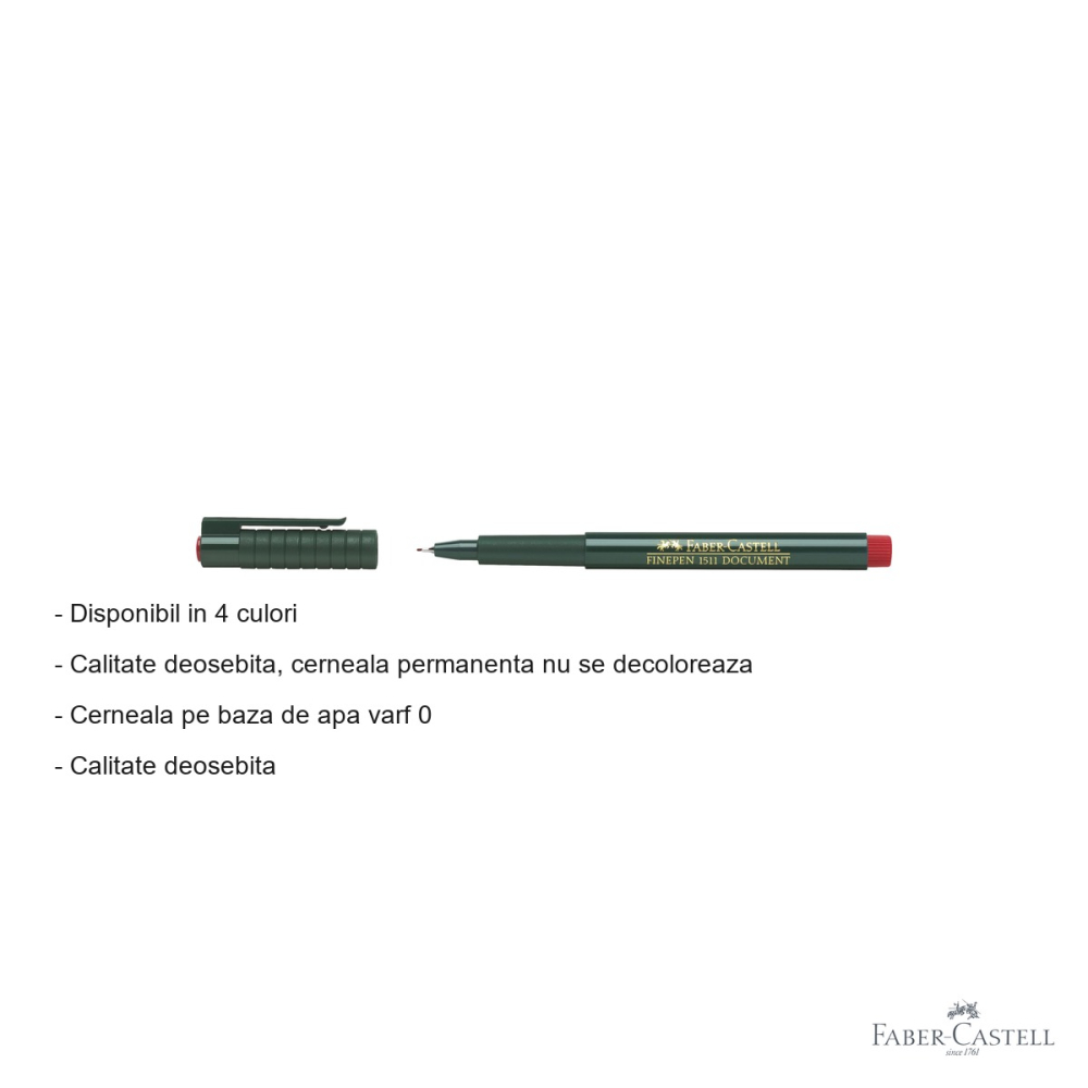 Liner rosu Faber-Castell Finepen 1511, varf metalic 0.4 mm, cerneala pe baza de apa [2]