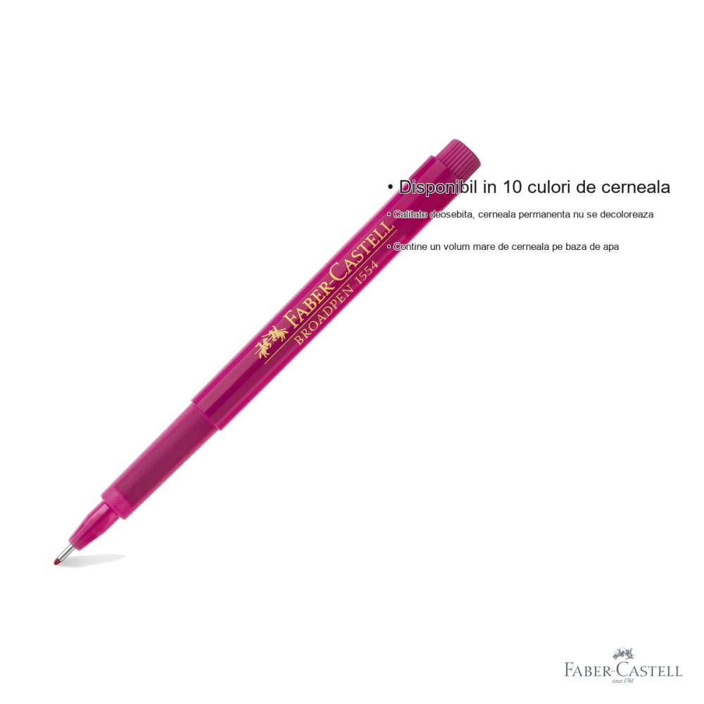 Liner roz Faber-Castell Broadpen 1544, varf metalic 0.8 mm, cerneala permanenta pe baza de apa [3]
