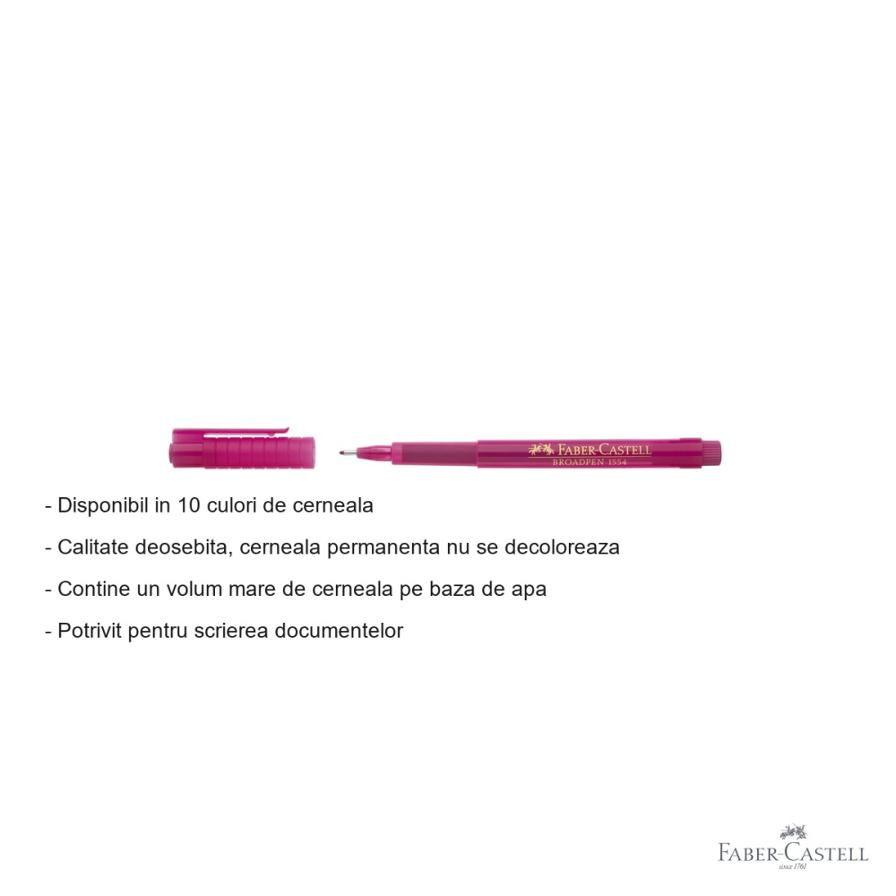 Liner roz Faber-Castell Broadpen 1544, varf metalic 0.8 mm, cerneala permanenta pe baza de apa [2]