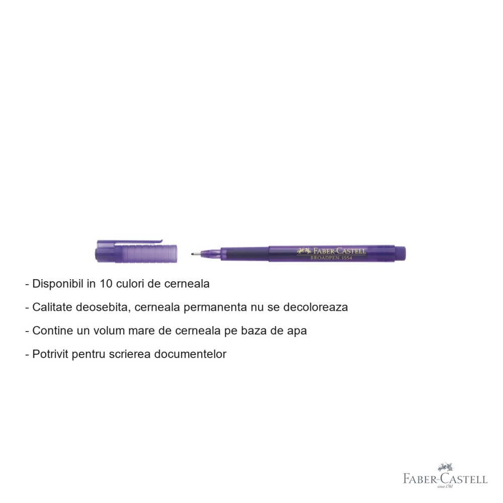Liner violet 0.8 mm Faber-Castell Broadpen 1554, varf metalic, cerneala permanenta pentru documente [2]