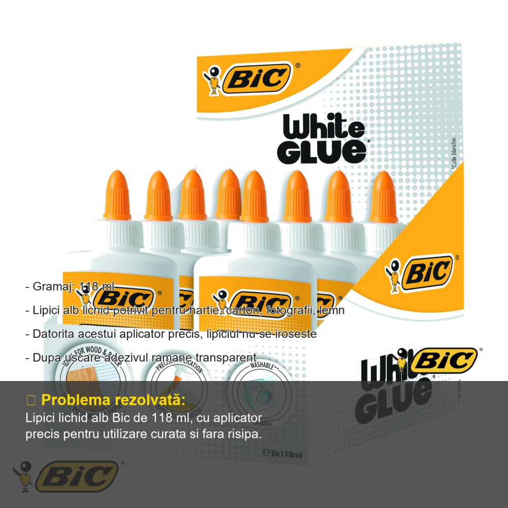 Lipici lichid Bic, 118 ml, alb, aplicator precis, pentru hartie carton fotografii si lemn [2]