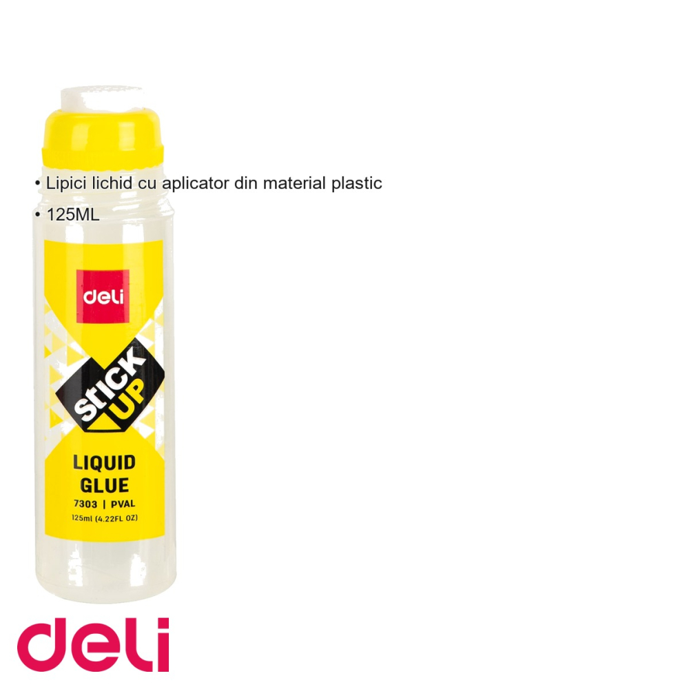 Lipici lichid Deli 125ml, cu aplicator plastic, pentru birou si scoala [3]