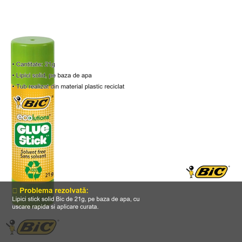 Lipici stick Bic 21g, pe baza de apa, lavabil, potrivit pentru copii [3]