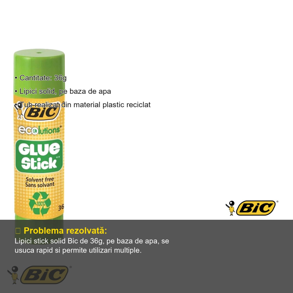 Lipici stick Bic 36g, pe baza de apa, lavabil, potrivit pentru copii [3]