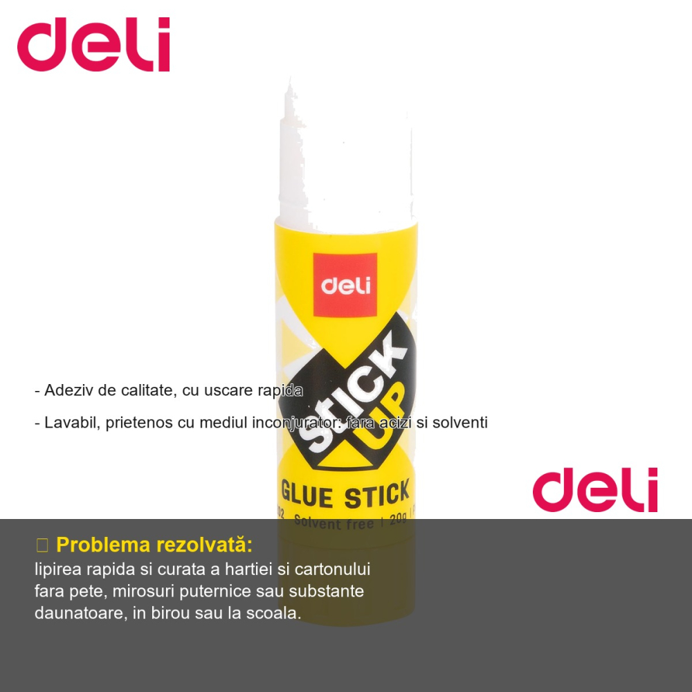 Lipici stick Deli 20g, adeziv cu uscare rapida, lavabil, pentru birou si scoala [2]