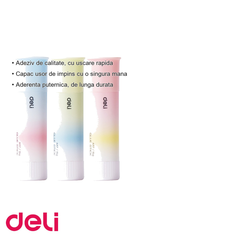 Lipici stick Deli, corp degrade, 15g, adeziv rapid fara acizi, pentru birou si scoala [3]