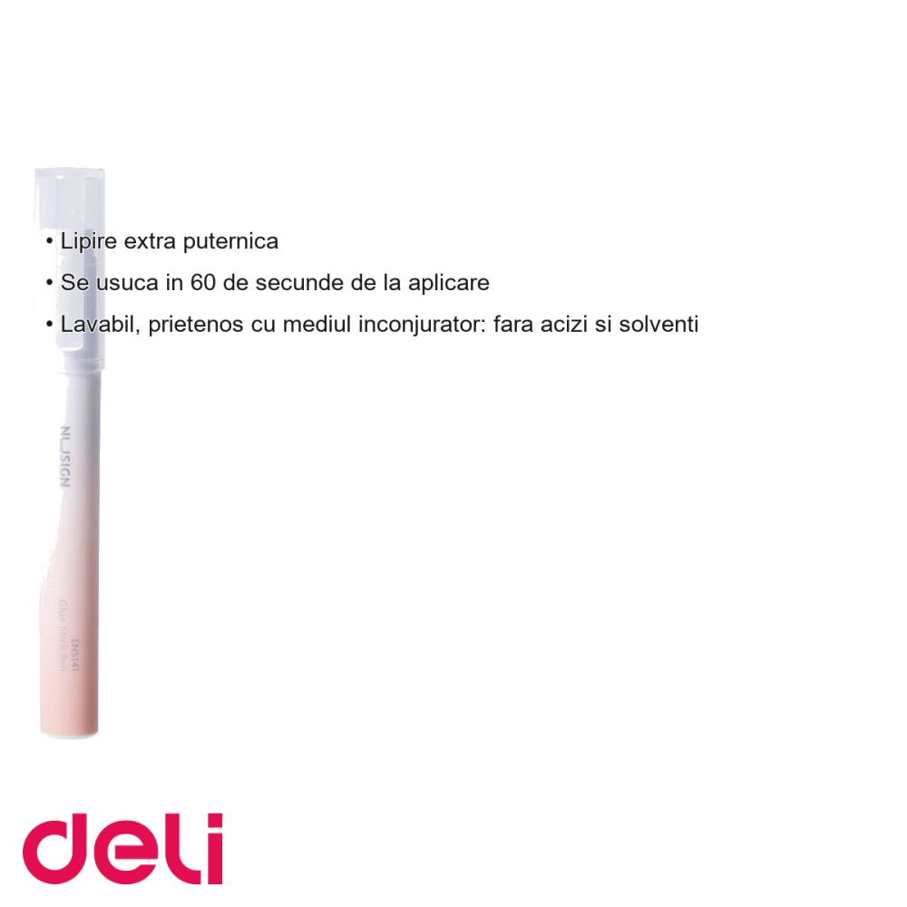 Lipici stick Deli Nusign, roz, 2.2g, uscare rapida 60 secunde, fara acizi si solventi [3]
