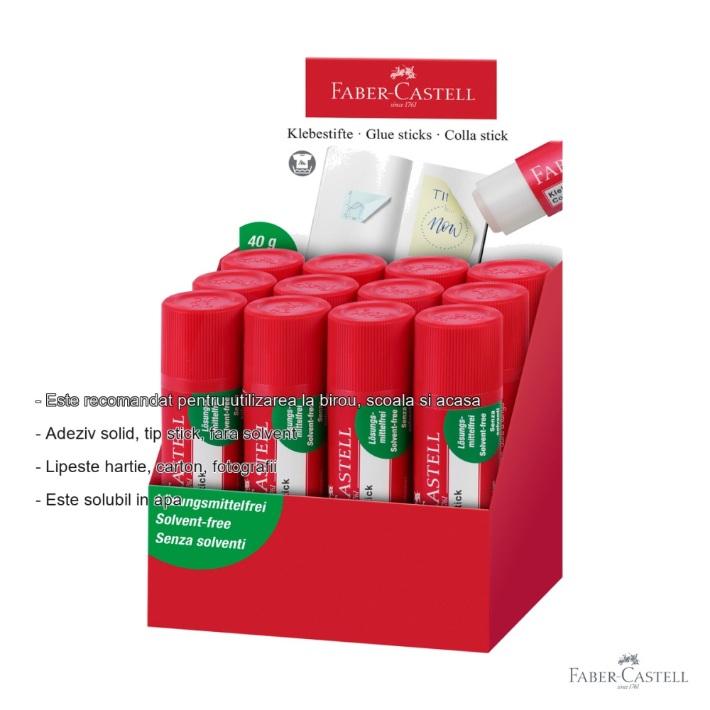 Lipici stick Faber-Castell 40g, adeziv solid fara solvent, pentru birou, scoala si acasa [2]