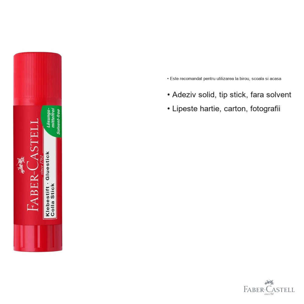 Lipici stick Faber-Castell 40g, adeziv solid fara solvent, pentru birou, scoala si acasa [3]